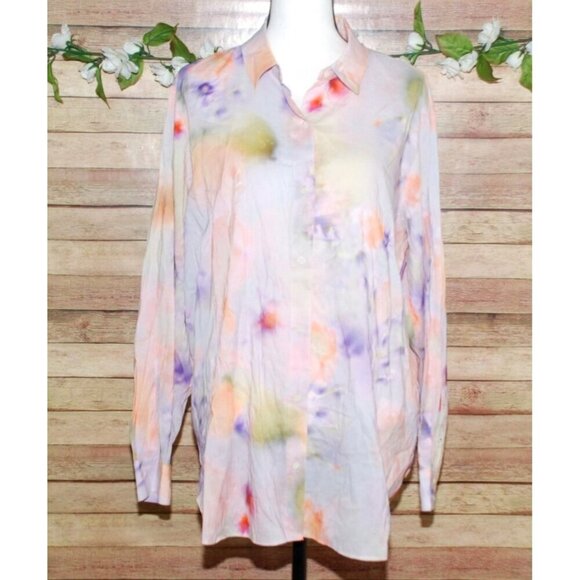 Scotch & Soda Colorful Watercolor Print Oversized Button Front Blouse EU40 US 8 - Picture 1 of 9